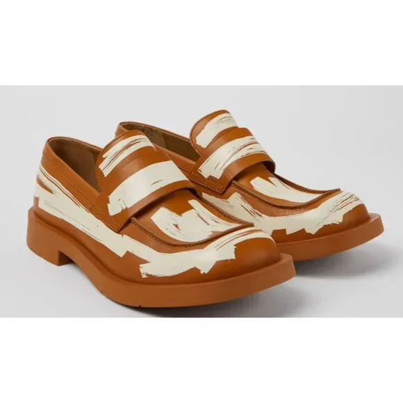 🆕CAMPERLAB 198 Loafer Shoes Brown White Leather 11 - Picture 1 of 12